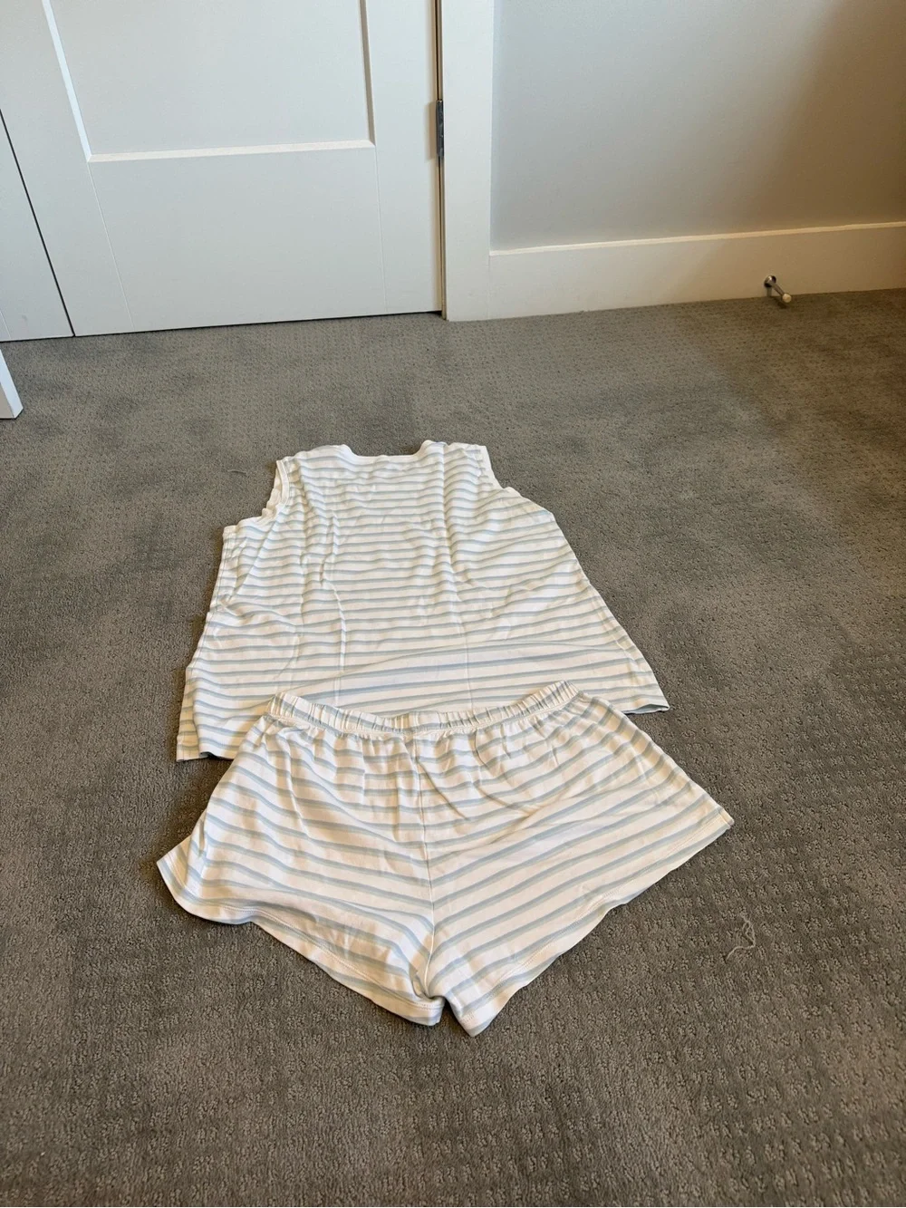 Light Blue & White Striped Sleeveless Pajama Tank and Shorts Set